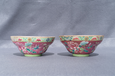 A pair of Chinese famille rose pink-ground bowls for the Straits or Peranakan market, 19th C.