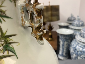 Three Chinese famille rose vases with animals and flowers, 19/20th C.