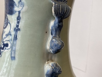A Chinese famille rose vase and a blue and white celadon-ground vase, 19th C.