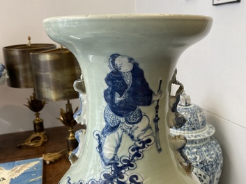 A Chinese famille rose vase and a blue and white celadon-ground vase, 19th C.