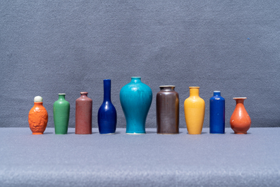 Eighteen Chinese monochrome miniature vases and snuff bottles, 18/20th C.