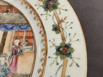A pair of Chinese famille rose plates with fine 'Mandarin' design, Qianlong