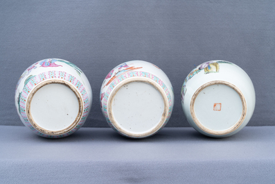 Trois pots en porcelaine de Chine famille rose et qianjiang cai, 19/20&egrave;me