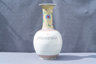Five Chinese famille rose and verte vases, Republic