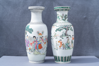 Five Chinese famille rose and verte vases, Republic
