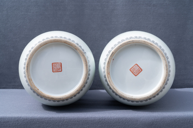Two pairs of Chinese famille rose vases, Qianlong marks, Republic