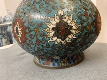 A Chinese cloisonn&eacute; bottle vase with lotus scrolls, Ming