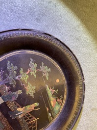 A pair of Chinese lac burgaut&eacute; saucer dishes, Kangxi