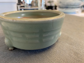 A Chinese Longquan celadon tripod censer with trigrams, Ming