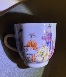 Six Chinese famille rose 'Mandarin' cups and saucers, Qianlong