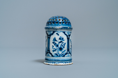 A Dutch Delft blue and white caster, 18th C.