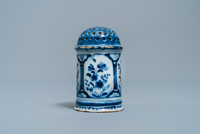 A Dutch Delft blue and white caster, 18th C.