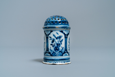 A Dutch Delft blue and white caster, 18th C.