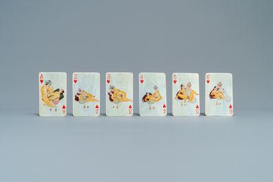 A complete playing cards set with erotic miniatures on ivory, India, early 20th C.