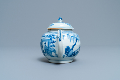 A Chinese blue and white 'Xi Xiang Ji' teapot with cover, Kangxi/Yongzheng