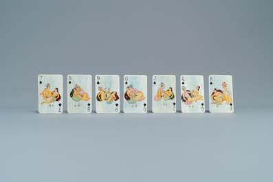 A complete playing cards set with erotic miniatures on ivory, India, early 20th C.