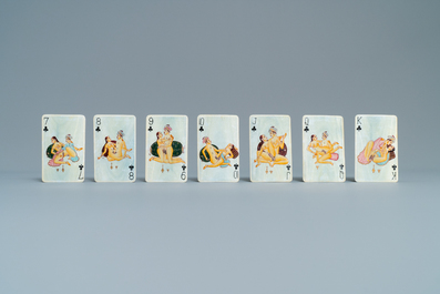 A complete playing cards set with erotic miniatures on ivory, India, early 20th C.