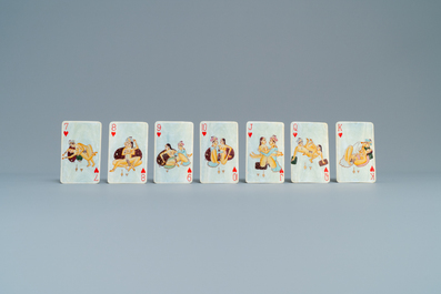 A complete playing cards set with erotic miniatures on ivory, India, early 20th C.