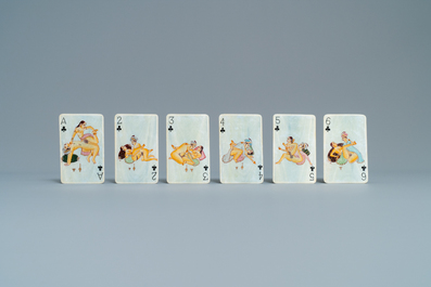 A complete playing cards set with erotic miniatures on ivory, India, early 20th C.