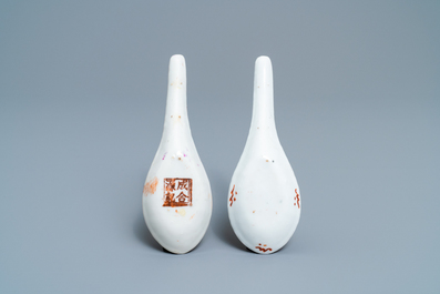Une paire de cuill&egrave;res en porcelaine de Chine Bencharong pour le march&eacute; thai, 19&egrave;me