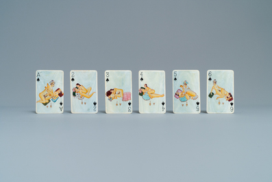 A complete playing cards set with erotic miniatures on ivory, India, early 20th C.