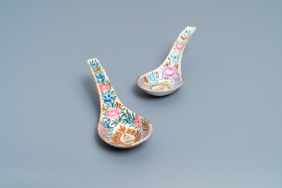 A pair of Chinese Thai market Bencharong spoons, 19th C.
