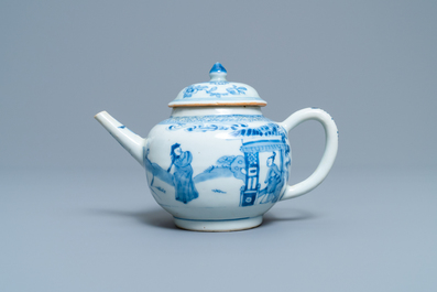 A Chinese blue and white 'Xi Xiang Ji' teapot with cover, Kangxi/Yongzheng