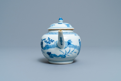 A Chinese blue and white 'Xi Xiang Ji' teapot with cover, Kangxi/Yongzheng