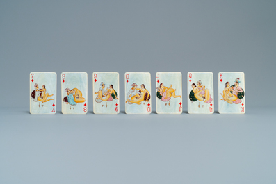 A complete playing cards set with erotic miniatures on ivory, India, early 20th C.