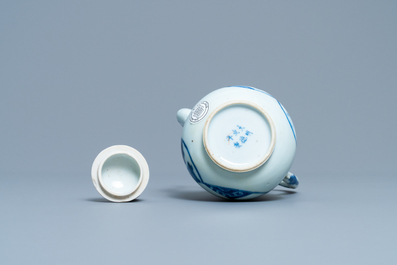 A Chinese blue and white 'Xi Xiang Ji' ewer and cover, Xuande mark, Kangxi