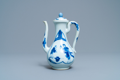 A Chinese blue and white 'Xi Xiang Ji' ewer and cover, Xuande mark, Kangxi