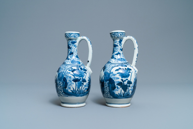 A pair of Japanese blue and white Arita jugs, Edo, 17/18th C.