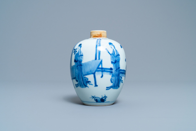 A Chinese blue and white jar and cover, Chenghua mark, Kangxi