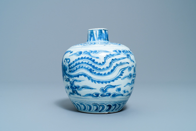 A Chinese blue and white 'phoenix' jar, Jiajing/Wanli