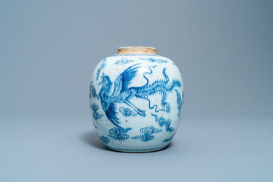 A Chinese blue and white 'dragon and phoenix' ginger jar, Yongzheng