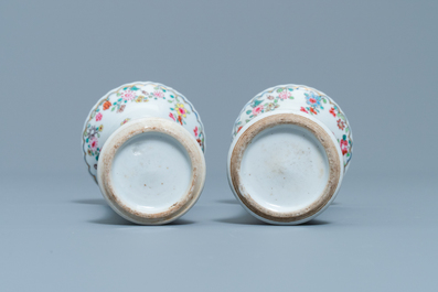 A pair of Chinese famille rose 'tobacco leaf' vases and six 'pseudo tobacco leaf' plates, Qianlong
