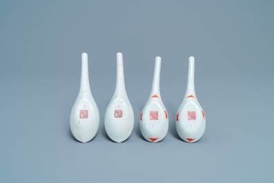 Two pairs of Chinese 'prunus and magpie' and 'dragon' spoons, one Daoguang mark and of the period