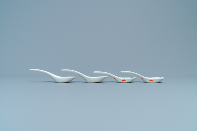 Two pairs of Chinese 'prunus and magpie' and 'dragon' spoons, one Daoguang mark and of the period
