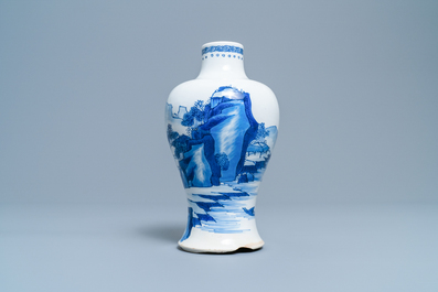 A Chinese blue and white meiping vase with figures in a landscape, Kangxi