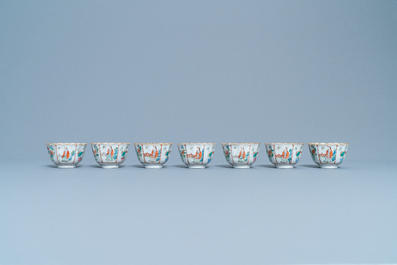 Seven Chinese famille rose cups and saucers, Xianfeng mark and of the period