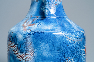 A large Chinese blue, white and copper red 'dragon' vase, Jiaqing