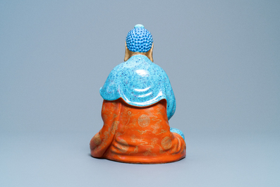 Drie polychrome en vergulde figuren van Bodhisattva, Qianlong/Jiaqing