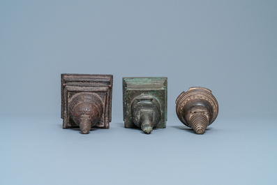 Three bronze stupas, Tibet, 16/18th C.