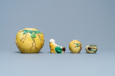 Four Chinese verte biscuit wares, 19/20th C.