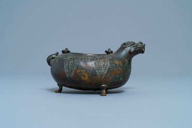 A Chinese bronze dragon-shaped ewer, Qing