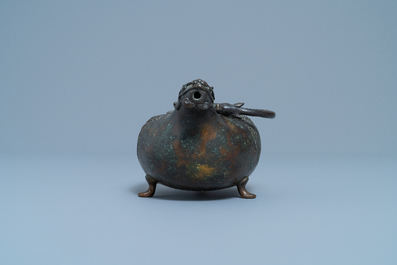 A Chinese bronze dragon-shaped ewer, Qing