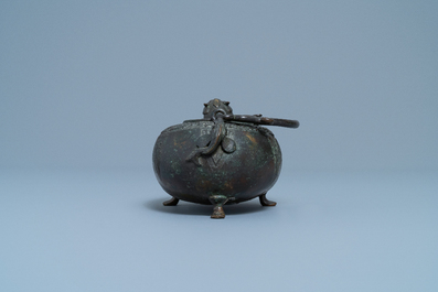 A Chinese bronze dragon-shaped ewer, Qing