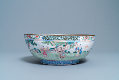 A large Chinese Canton enamel 'scholars' bowl, Yongzheng/Qianlong