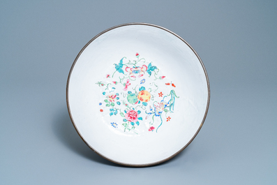 A large Chinese Canton enamel 'scholars' bowl, Yongzheng/Qianlong