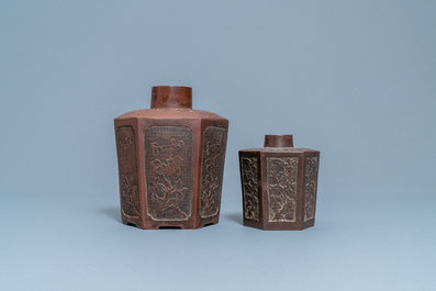 Two Chinese Yixing stoneware tea caddies, Kangxi